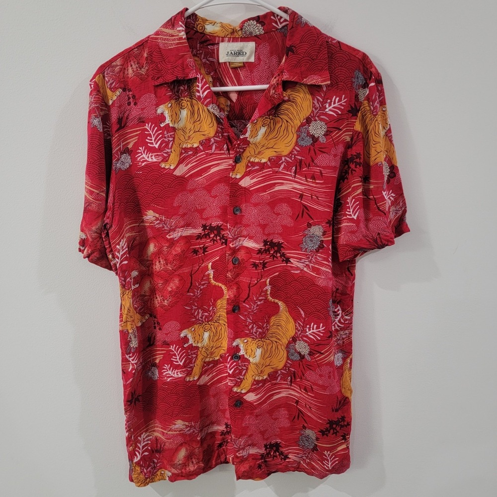 Mens Button‎ Up Shirt Size Small Tigers Asian Red Japan